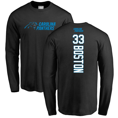 Carolina Panthers Men Black Tre Boston Backer NFL Football #33 Long Sleeve T Shirt